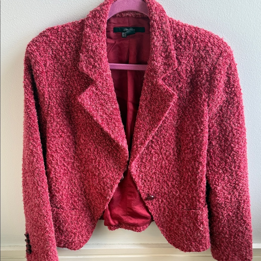 ZARA Bouclé Textured Coat Pink Size M / USA 10